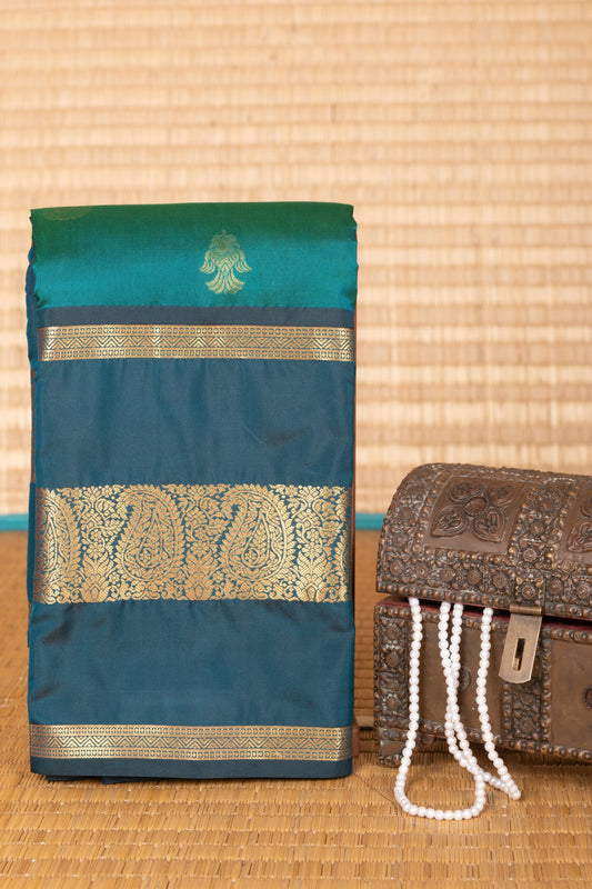 Peacock Green Traditional Big Border Pure Touch silk saree