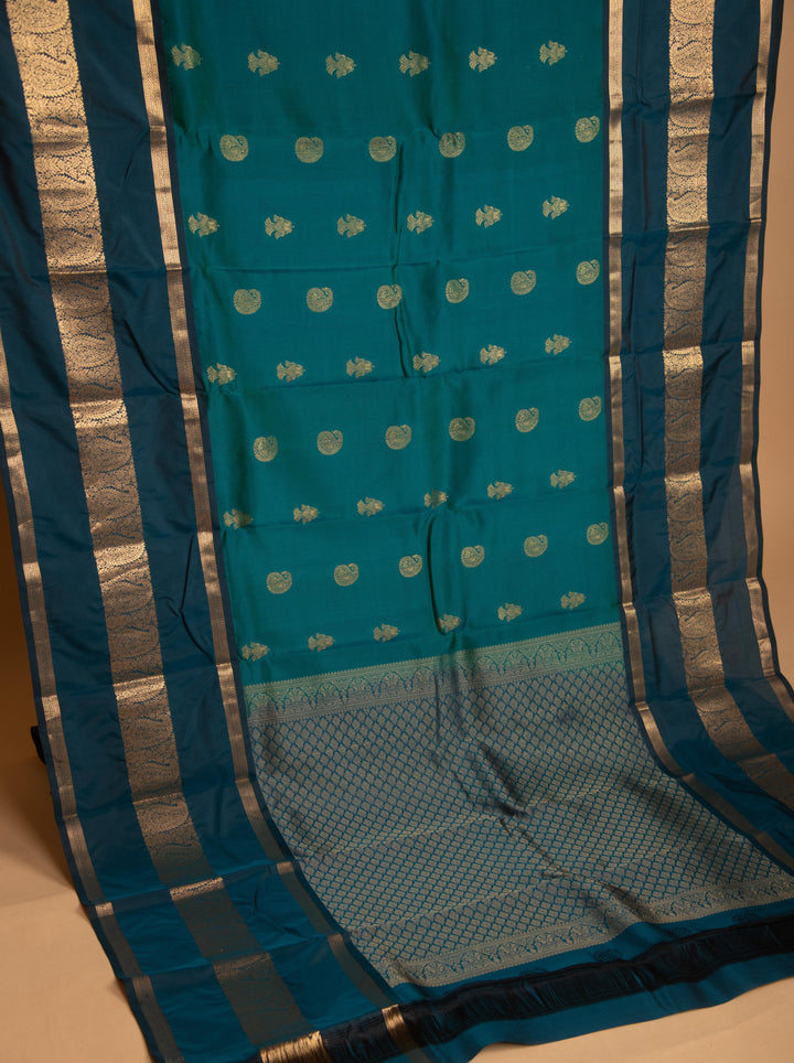Peacock Green Traditional Big Border Pure Touch silk saree