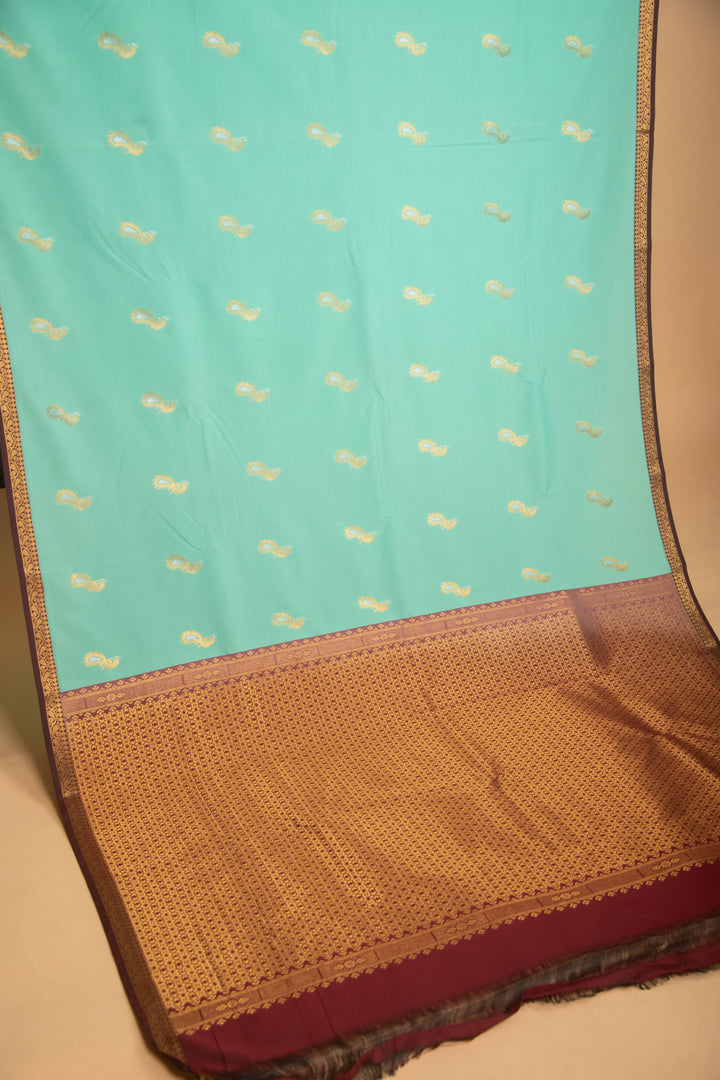 Seafoam Green and Garnet Maroon Small Border semi silk saree