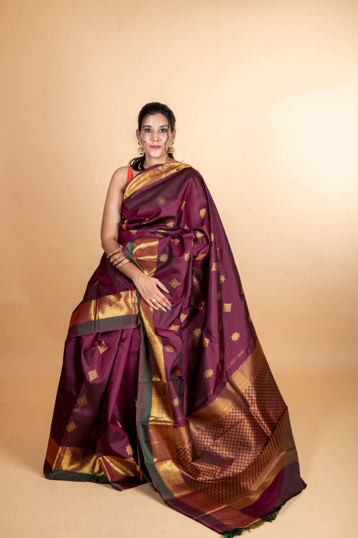 Wine purple pattu saree