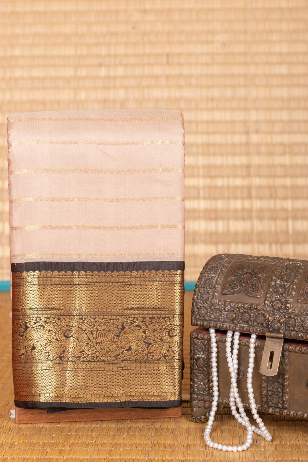Champagne Pink and Pakku Striped Pure Touch silk saree
