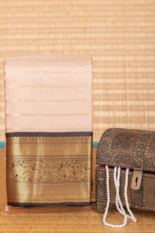 Champagne Pink and Pakku Striped Pure Touch silk saree
