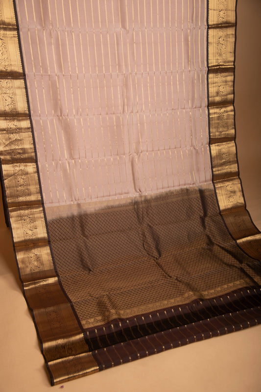 Champagne Pink and Pakku Striped Pure Touch silk saree