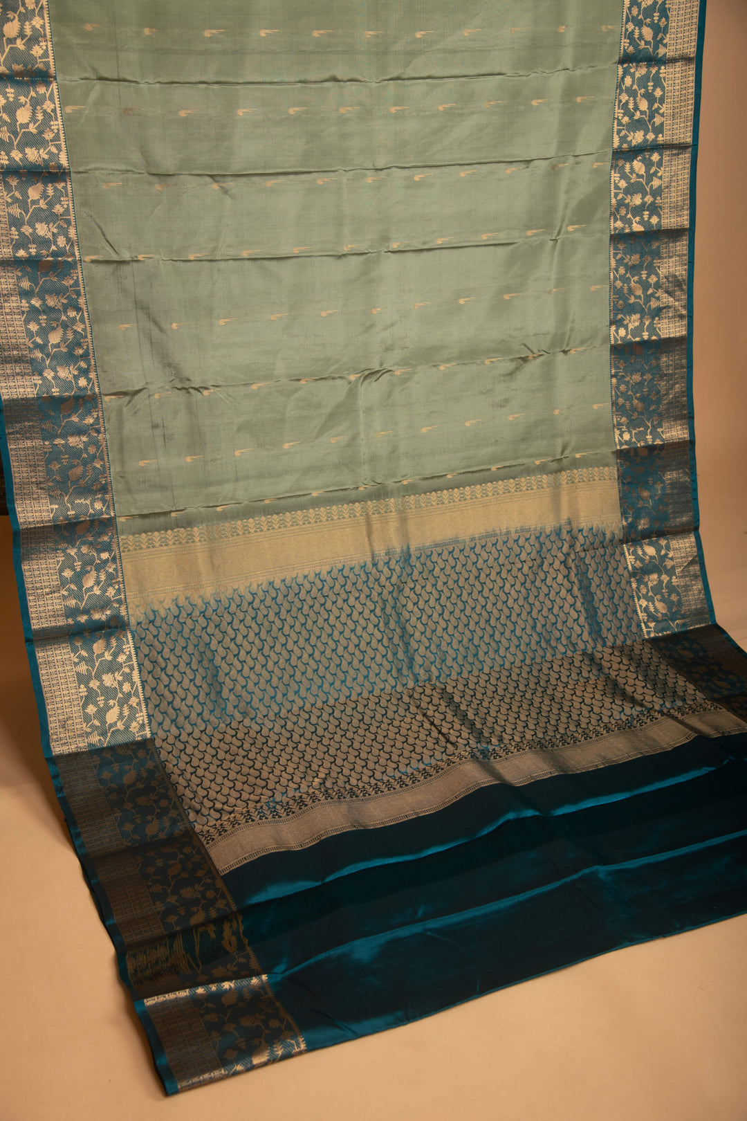 Basil Green and Teal Green Pure Touch silk saree