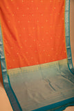 Dual Tone Orange and Teal Green Small Border semi silk saree