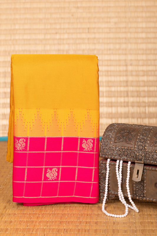 Turmeric Yellow Rani Pink Traditional semi silk saree