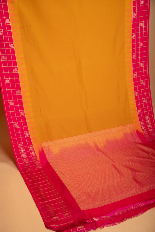 Turmeric Yellow Rani Pink Traditional semi silk saree