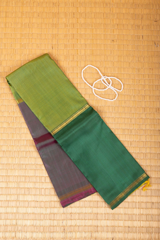 Purple , Green and Forest green Mubbagam pure kanchi silk saree