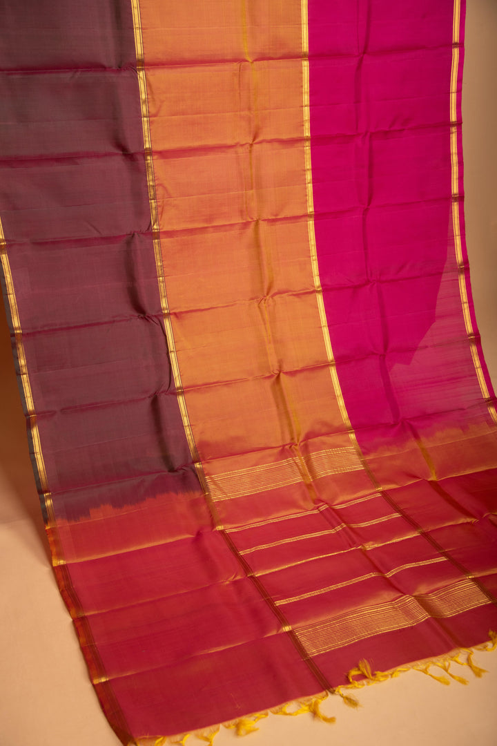 Pink Orange and Maroon  Mubbagam pure kanchi silk saree