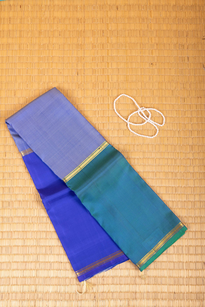 Blue Light Blue and Teal Blue Mubbagam pure kanchi silk saree