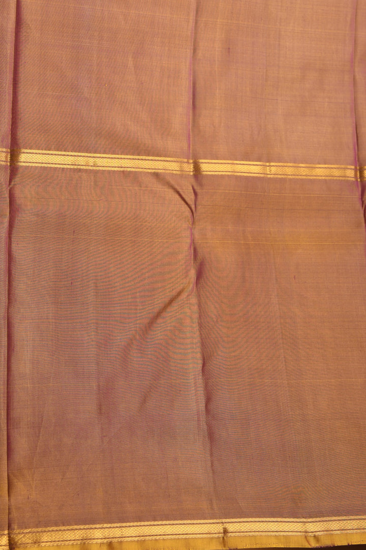 Magenta Orange and Purple Mubbagam pure kanchi silk saree