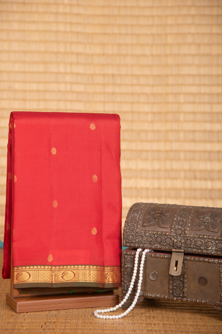 Crimson red small border pure silk saree