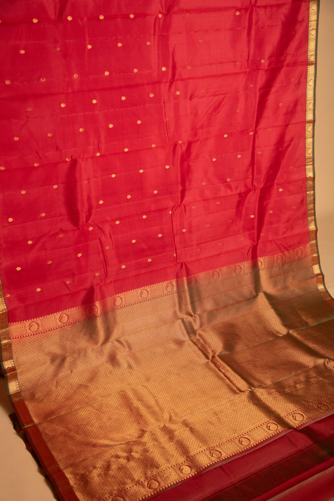 Crimson red small border pure silk saree