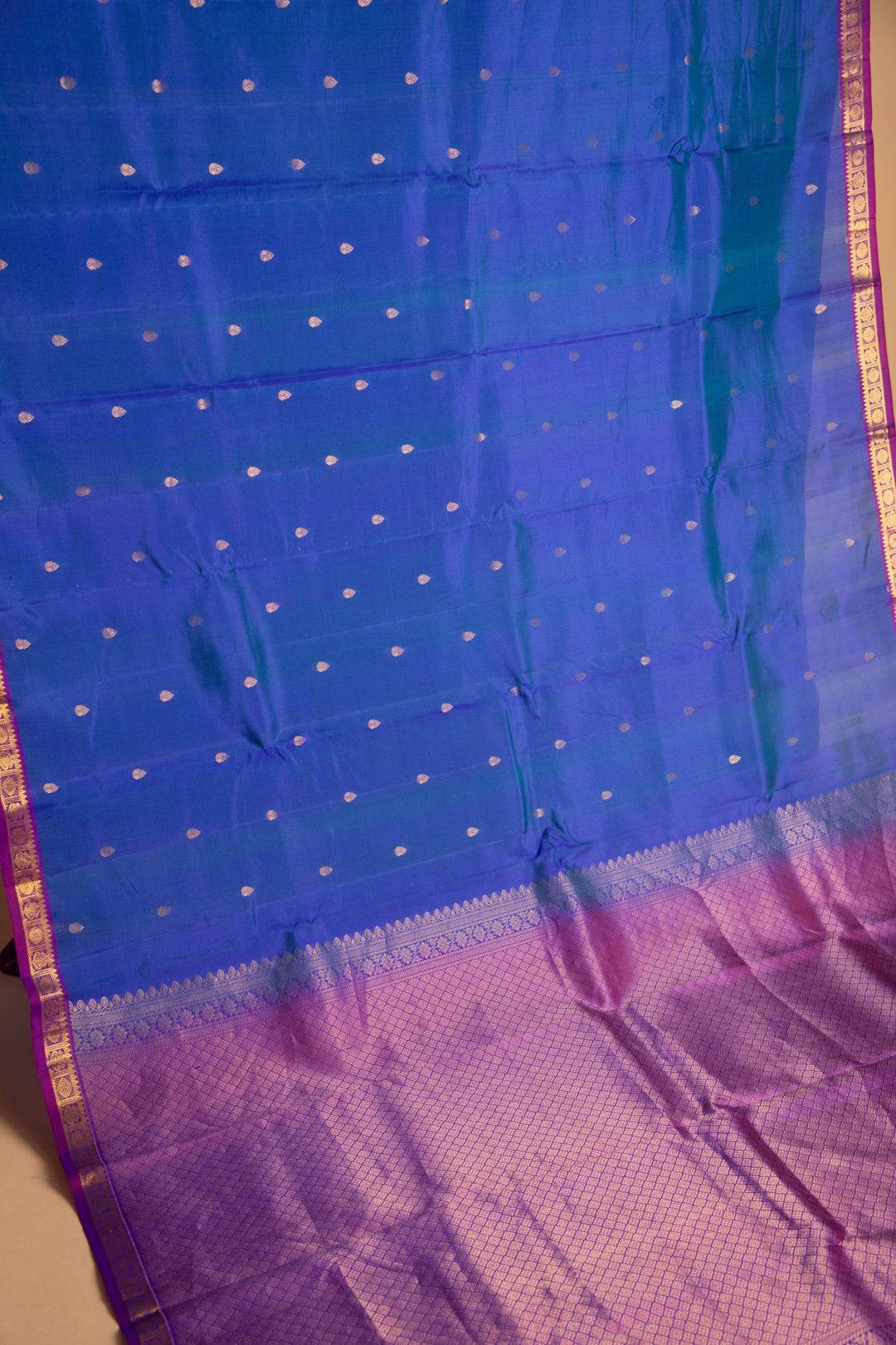 Peacock blue small border pure kanchi silk saree