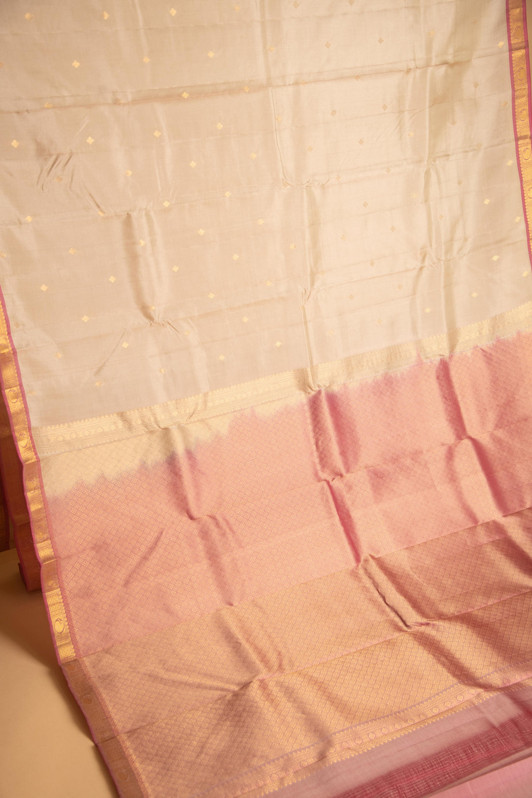 Ivory small border pure kanchi silk saree