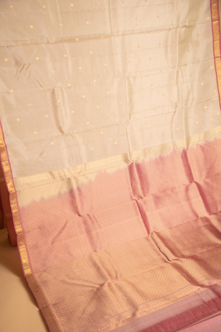 Ivory small border pure kanchi silk saree