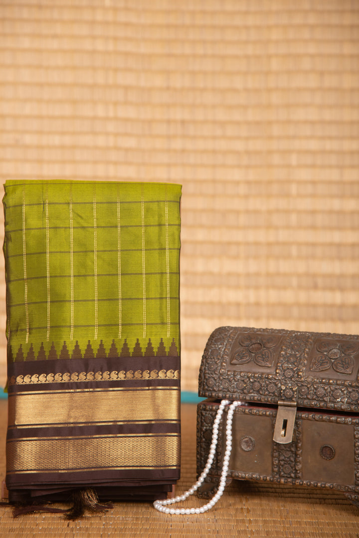 Sheen green and coffee brown pure touch silk saree