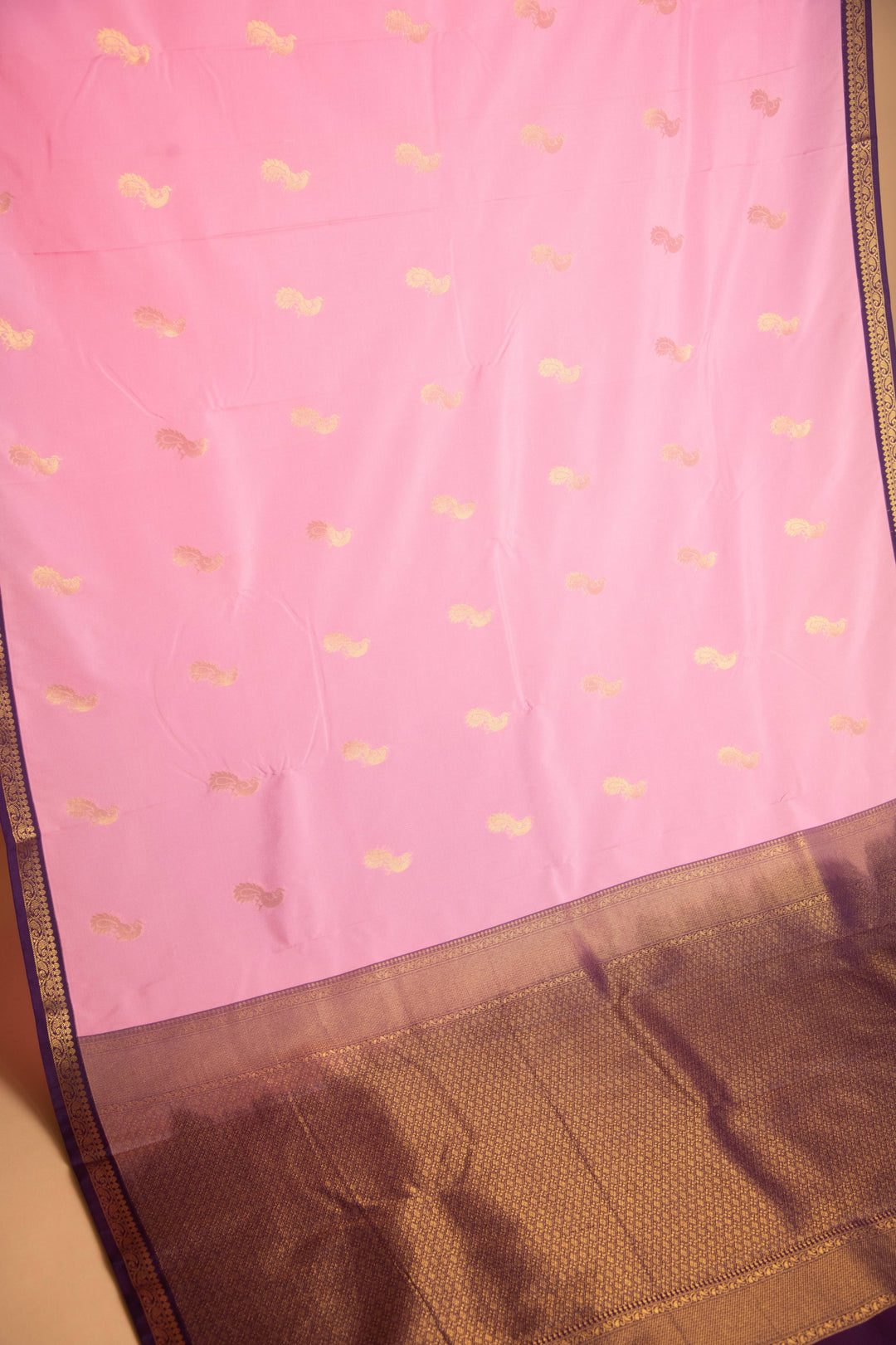 Carnation pink and purple small border semi silk saree