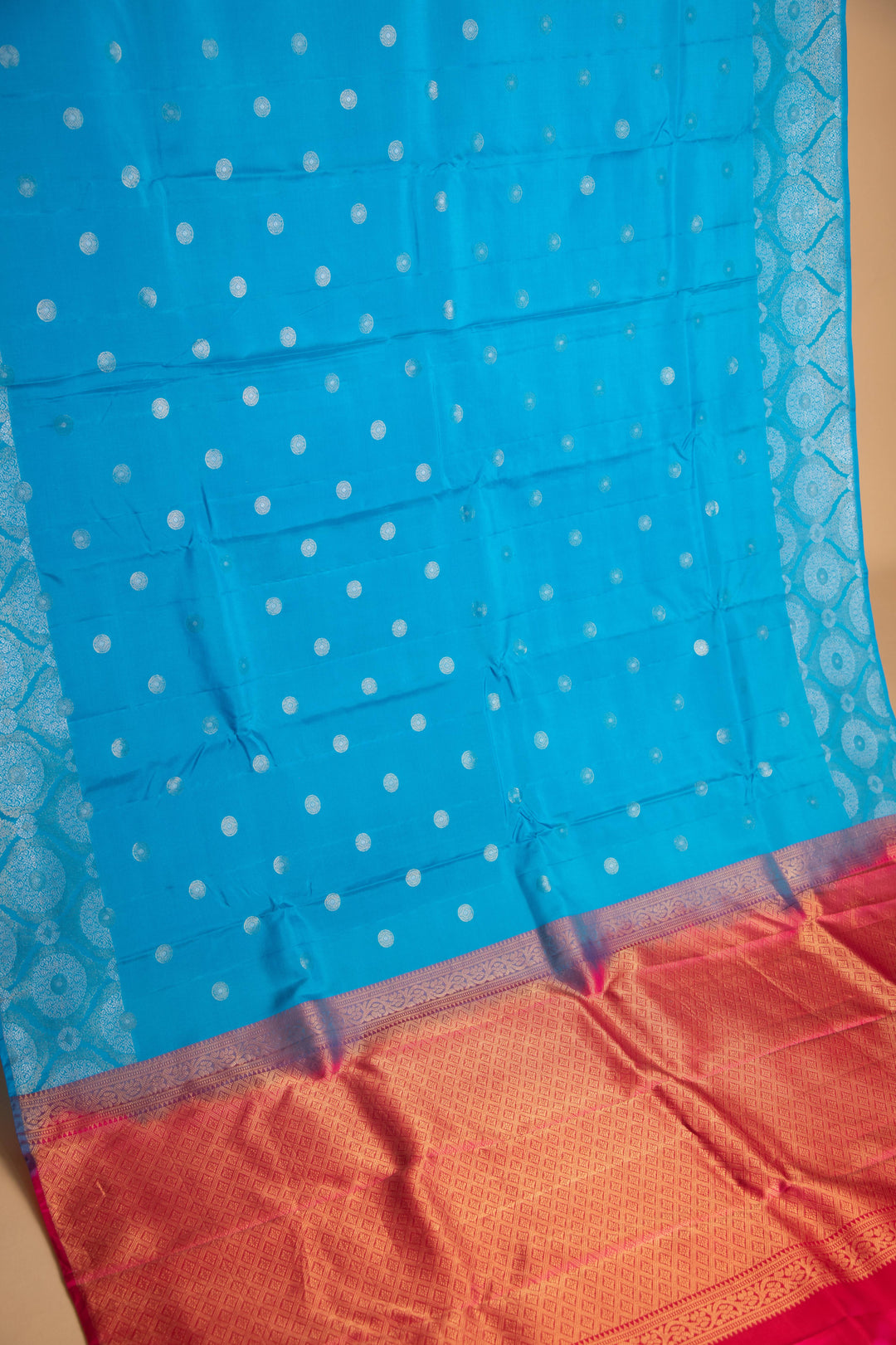 Azure blue and pink designer pure touch silk saree