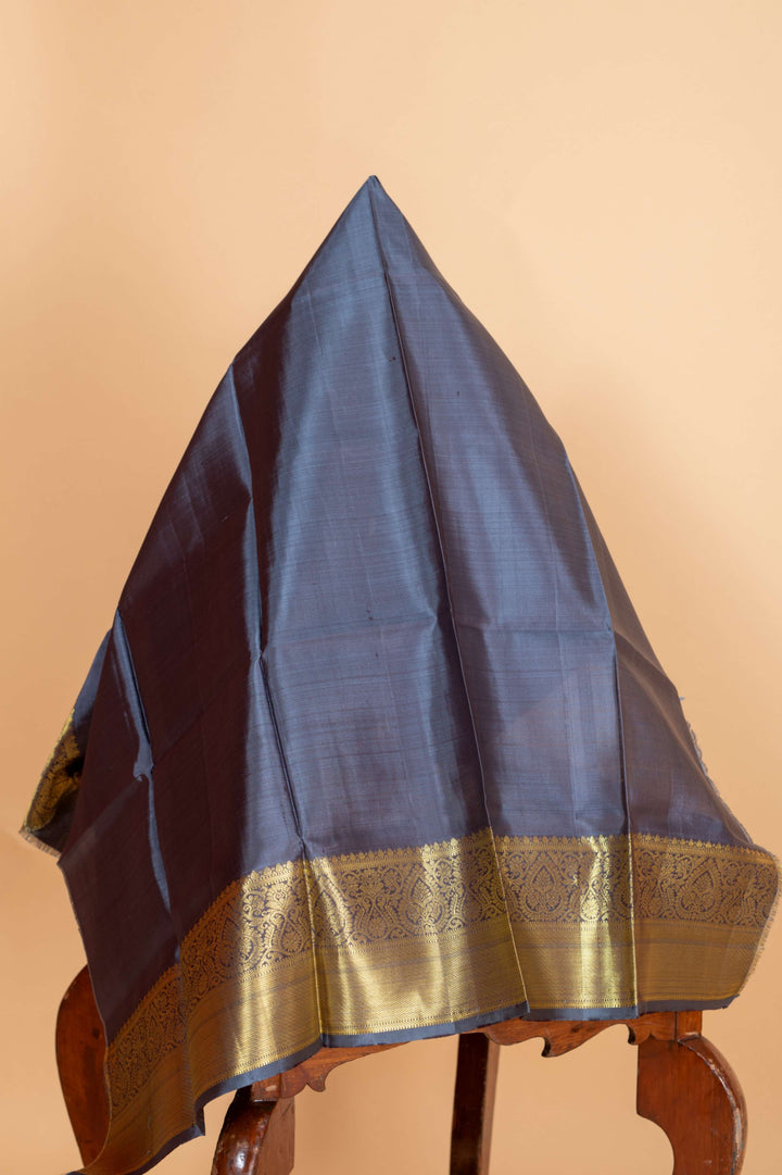 Maroon and grey designer kanjivaram silk saree