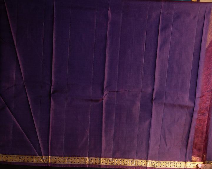 Airforce blue and purple small border pure kanchi silk saree