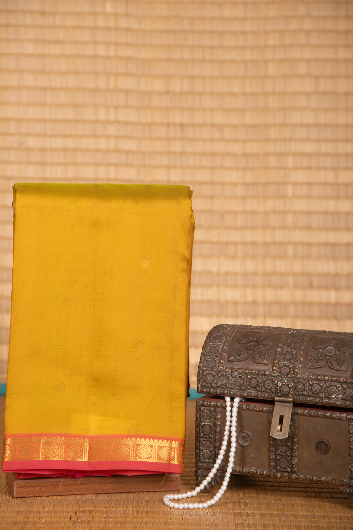 Dirty gold green small border pure silk saree