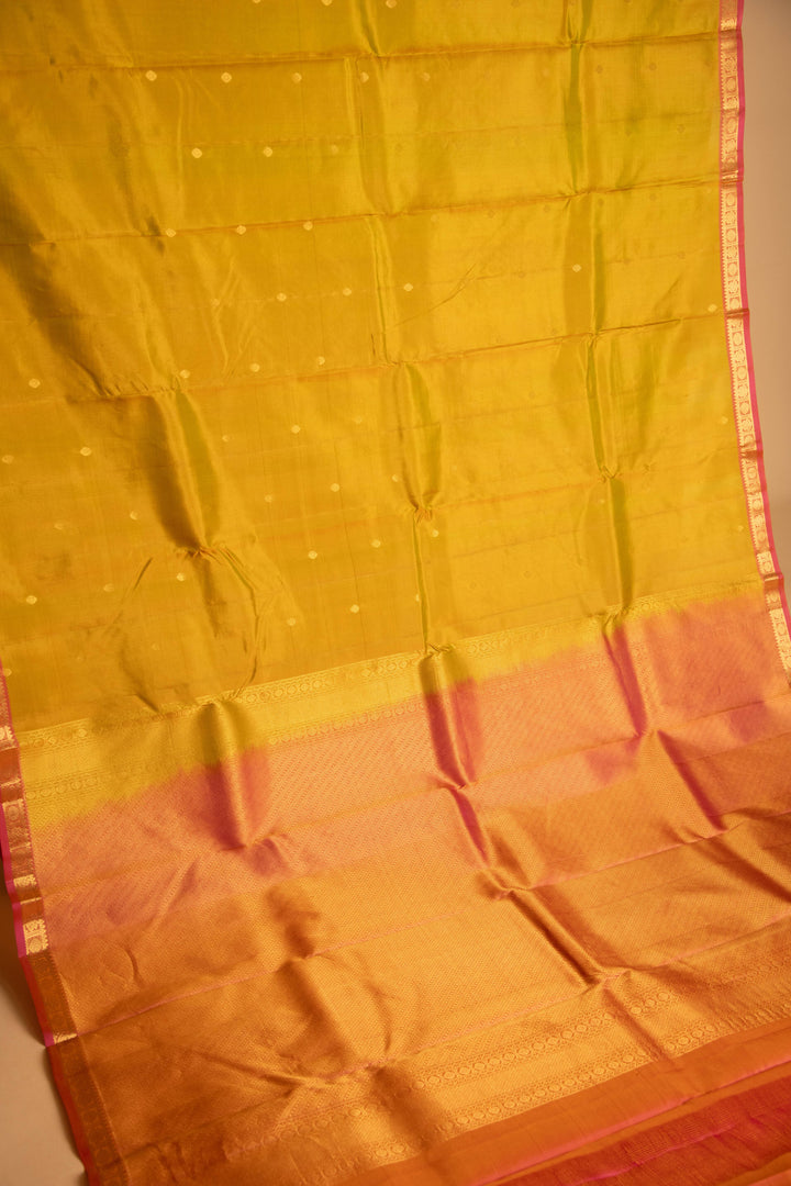 Dirty gold green small border pure silk saree