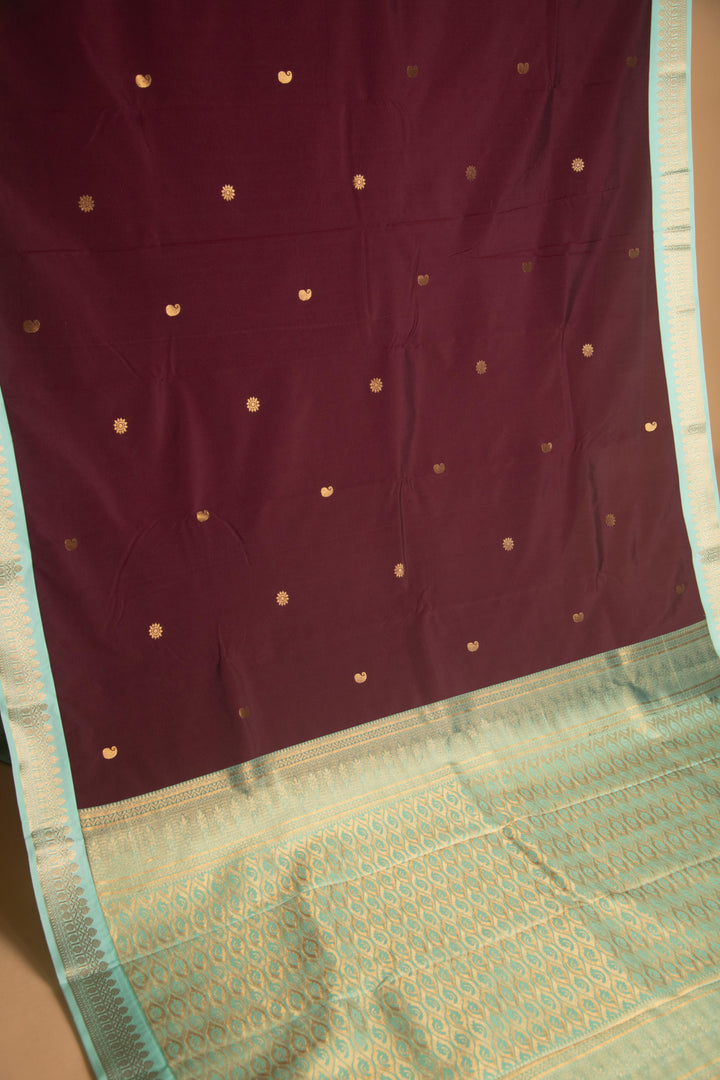 Maroon and mint green semi silk saree