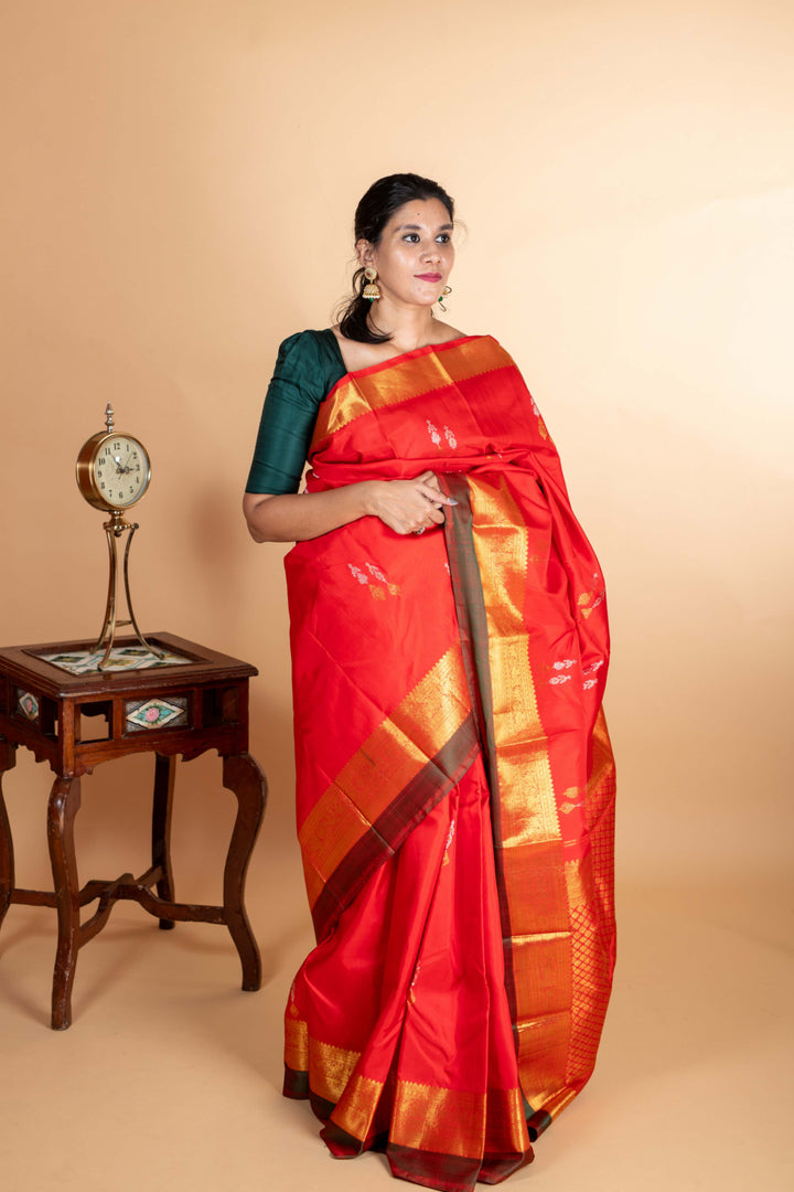 Red Designer Weave Pure Silk Saree