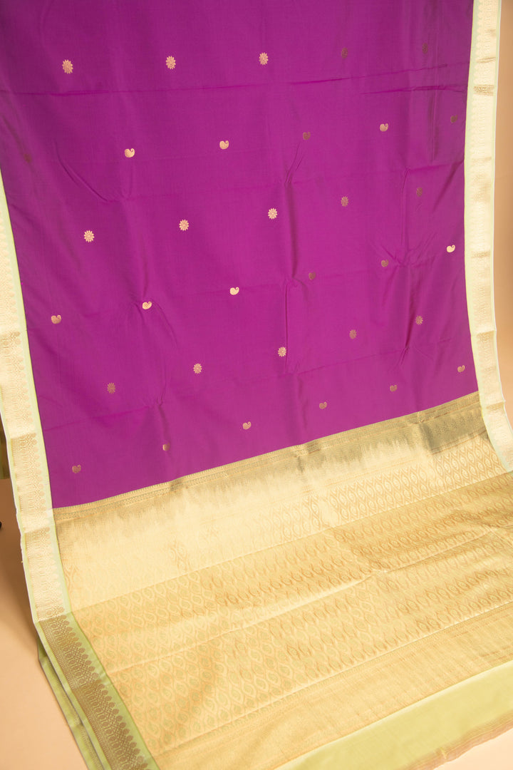 Russian violet and pastel green semi silk saree