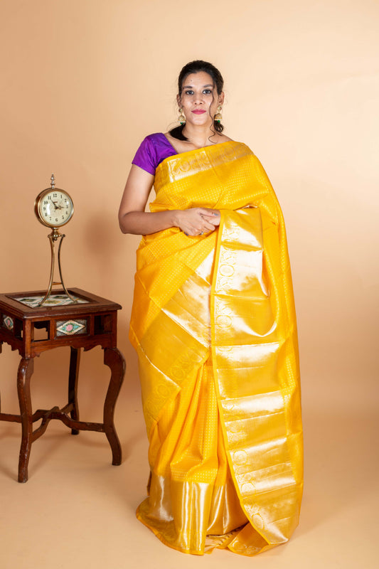 Yellow colour silk saree