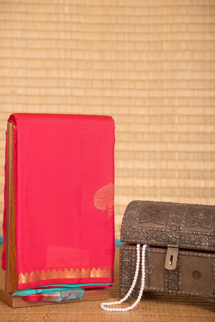 Ruby pink and turquoise pure touch silk saree