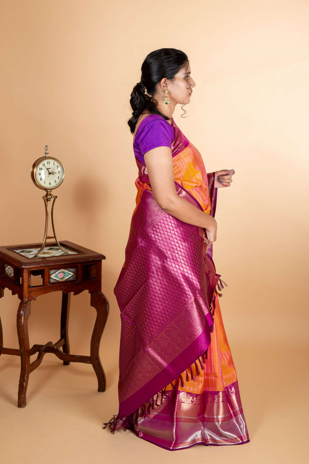 Orange and Purple Silk Saree