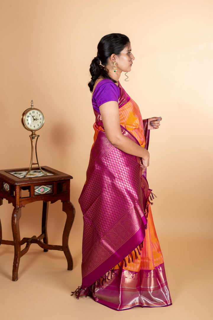 Orange and Purple Silk Saree