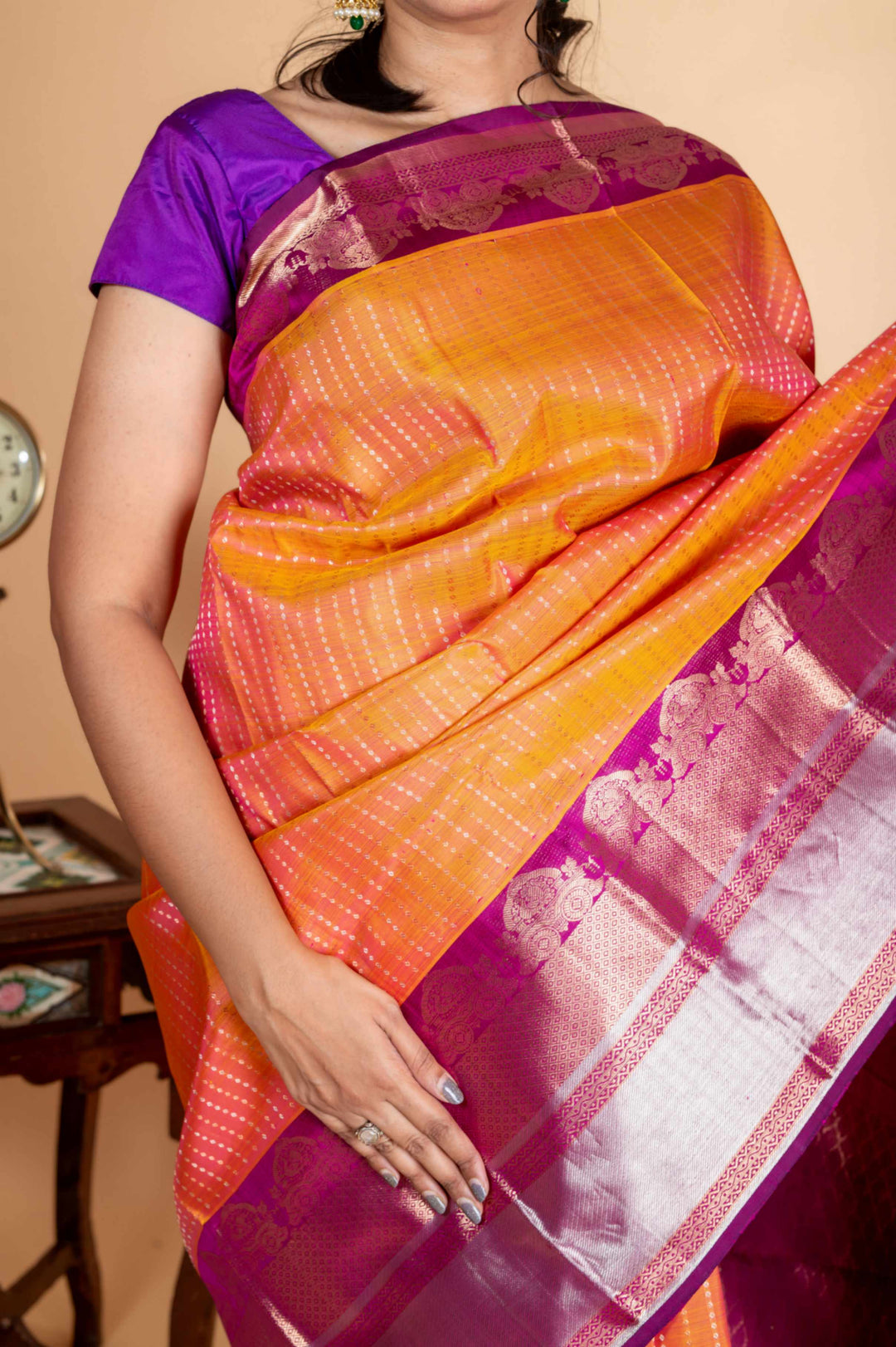 Orange and Purple Silk Saree