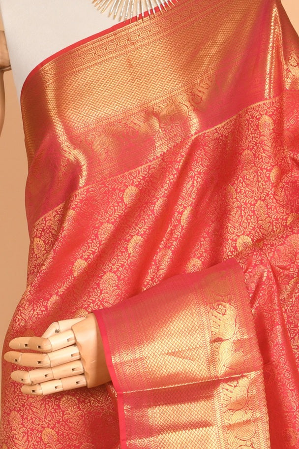 Dual tone pink bridal silk saree