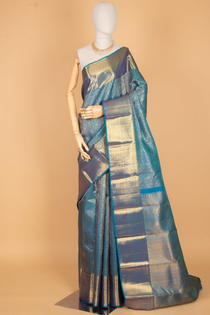 Peacock blue bridal silk saree