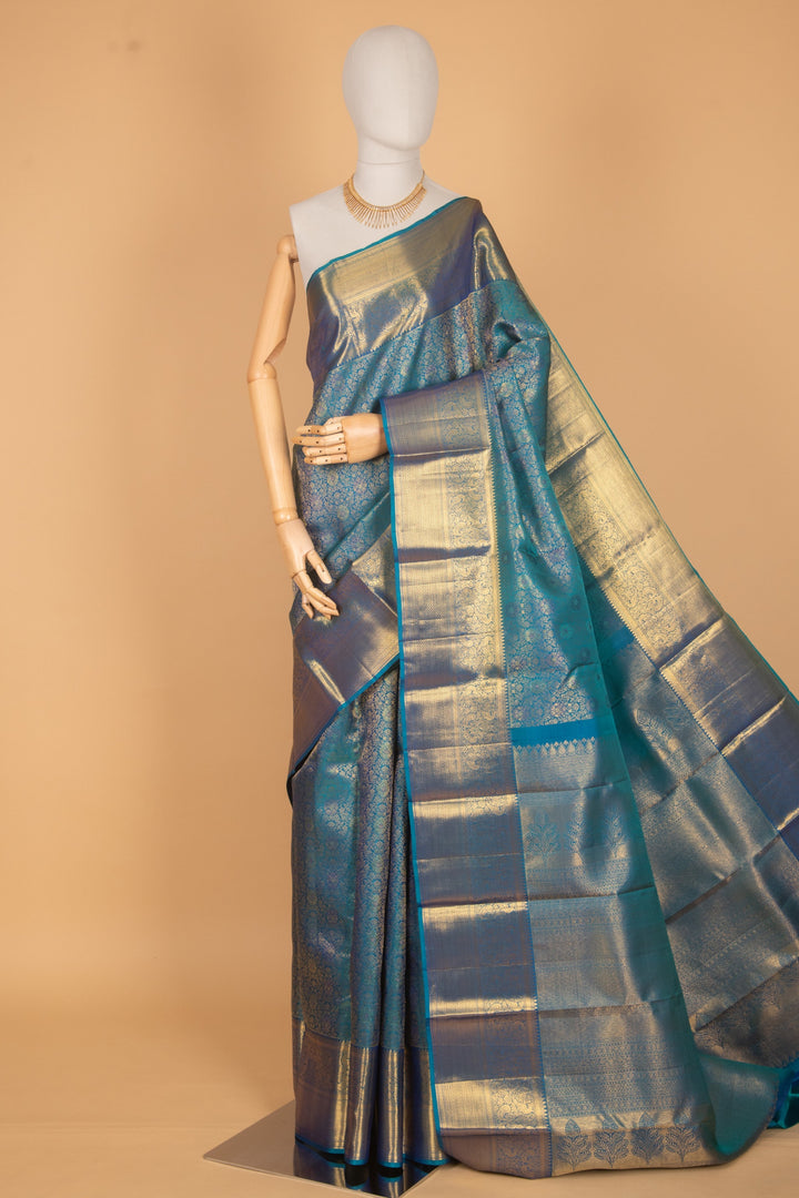 Peacock blue bridal silk saree