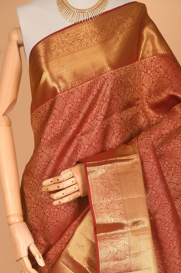 Maroon bridal pure kanchipuram silk saree
