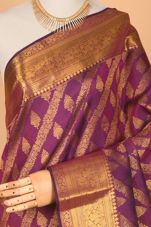 Jam purple bridal silk saree