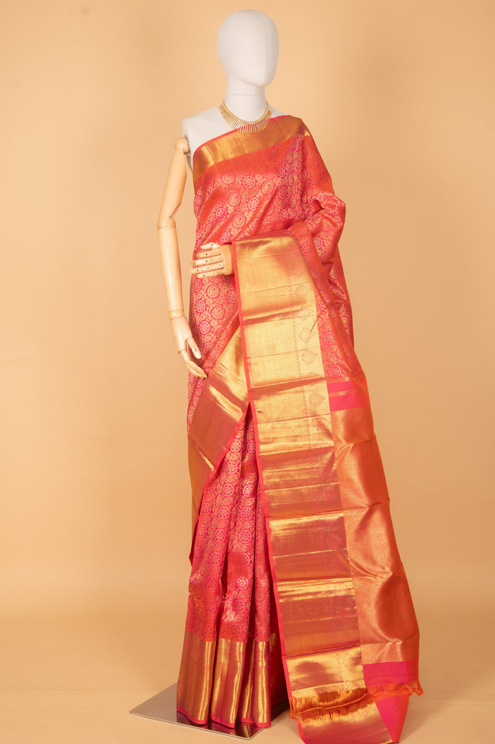 Dual tone orange and pink bridal silk saree