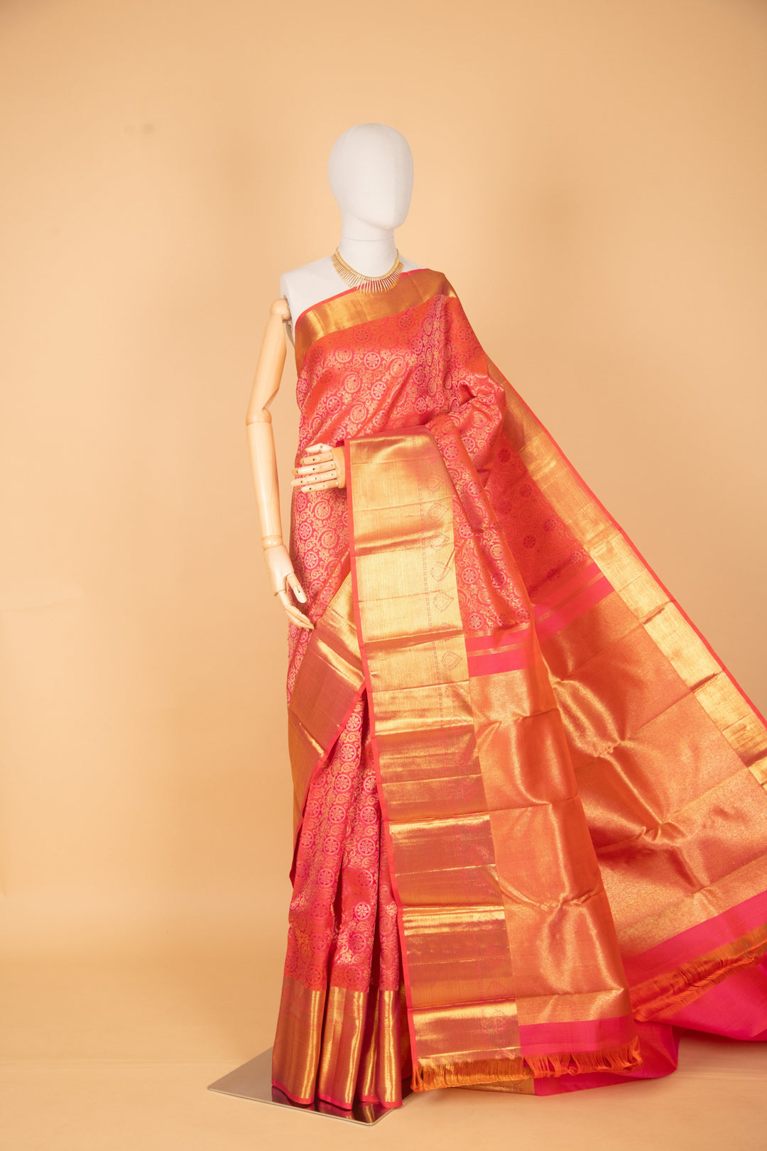 Dual tone orange and pink bridal silk saree