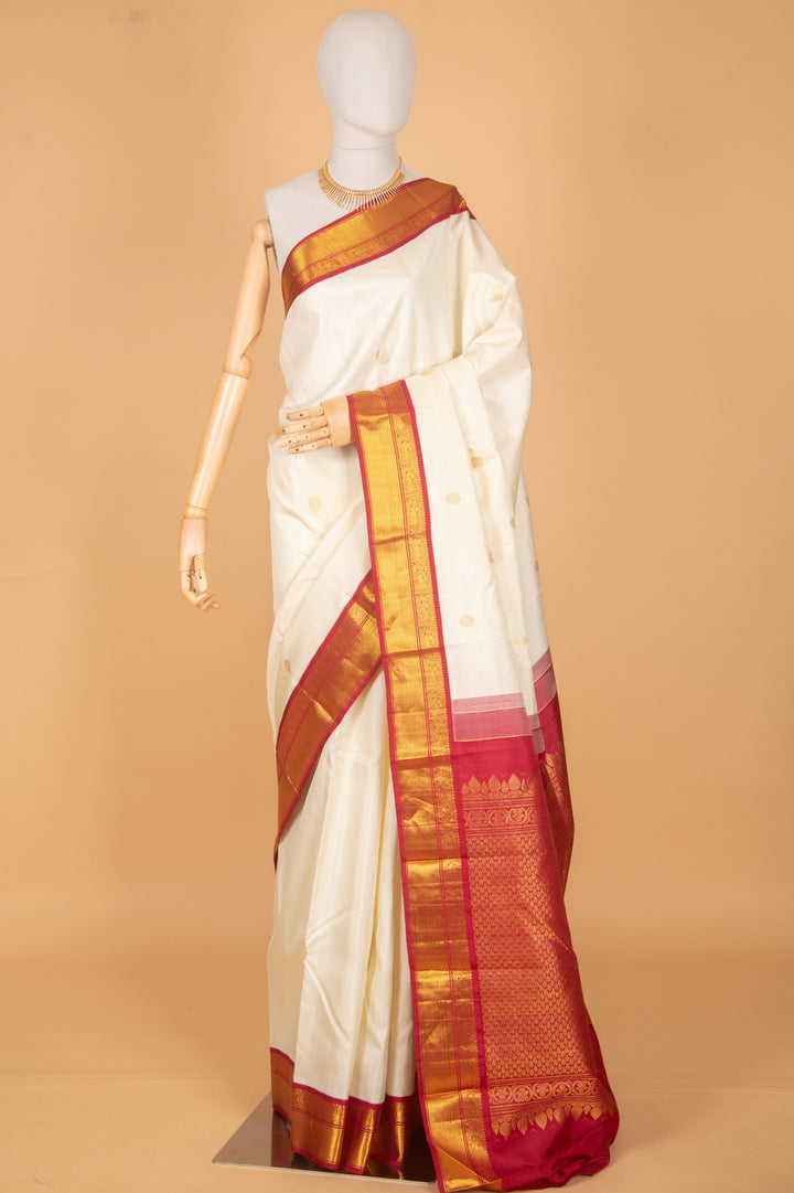 Offwhite and red korvai silk saree