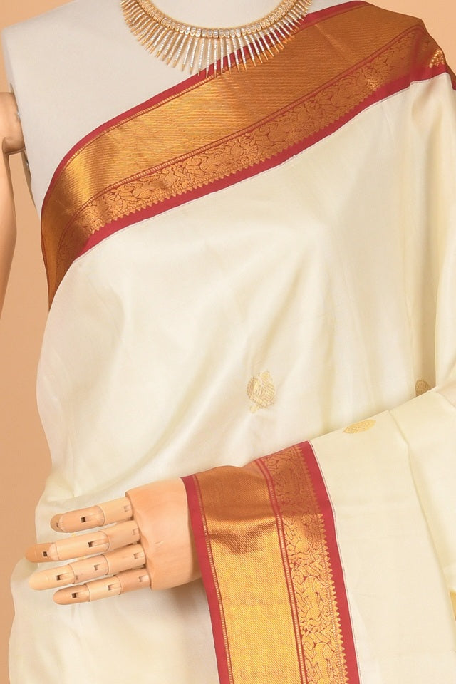 Offwhite and red korvai silk saree