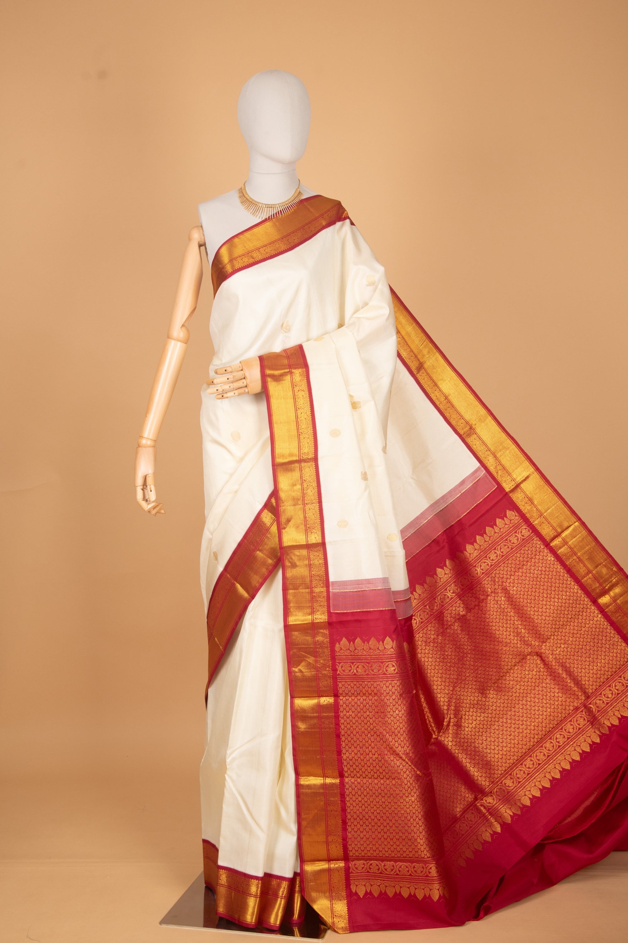 Offwhite and red korvai silk saree