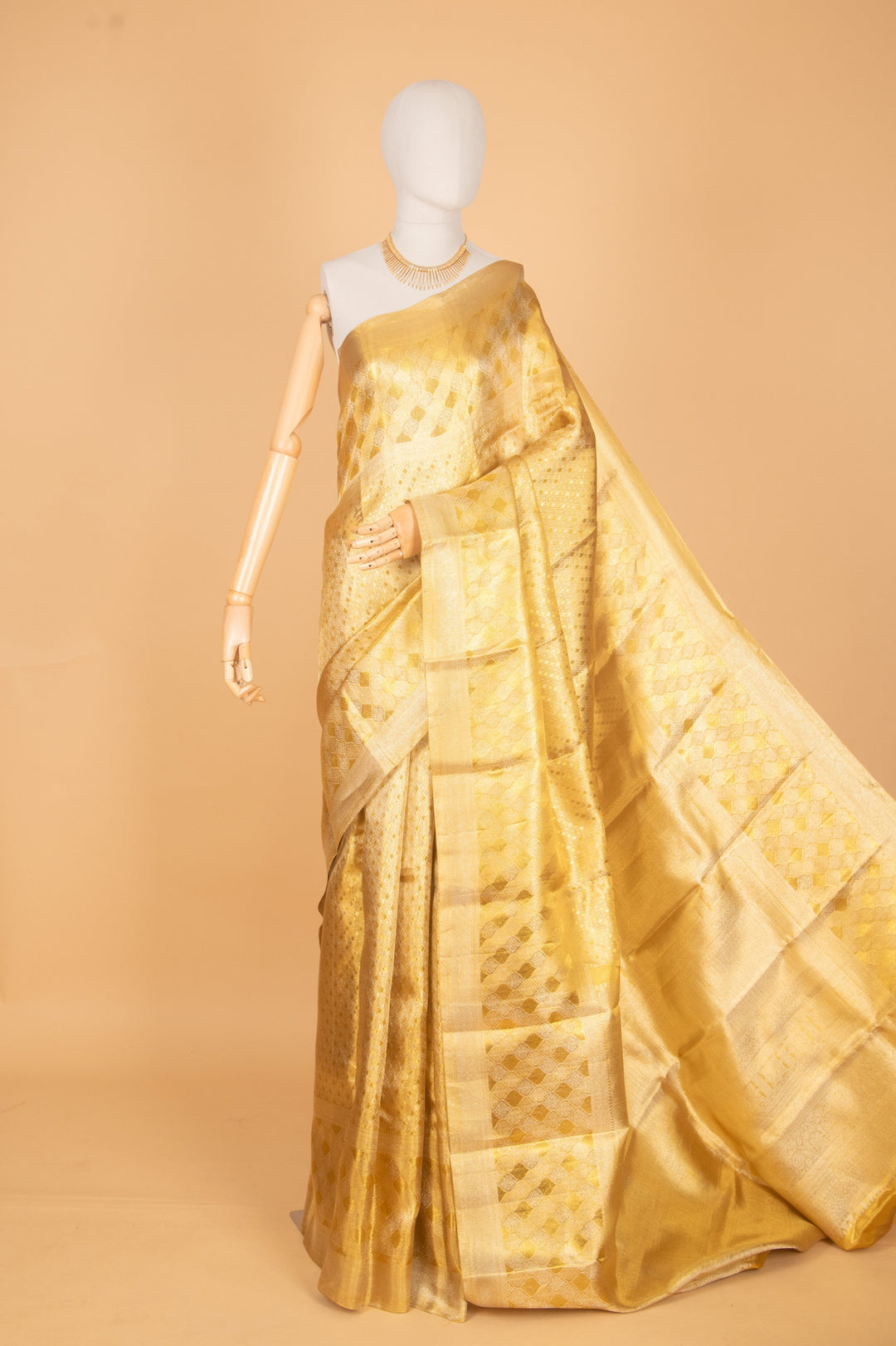 Golden tissue bridal silk saree