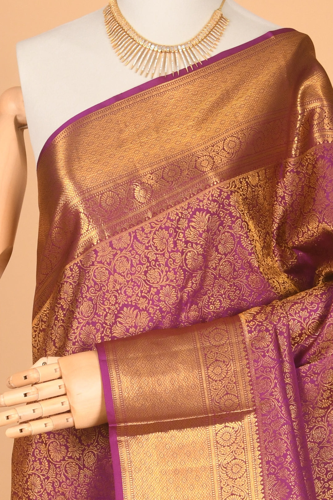 Dark violet bridal silk saree