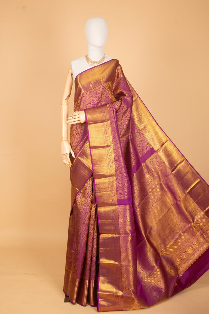 Dark violet bridal silk saree