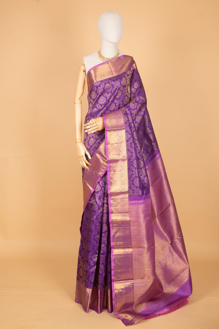 Electric purple brocade silk saree