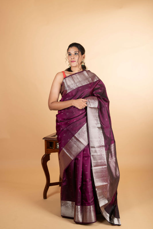 Purple with silver kanjivaram silk saree
